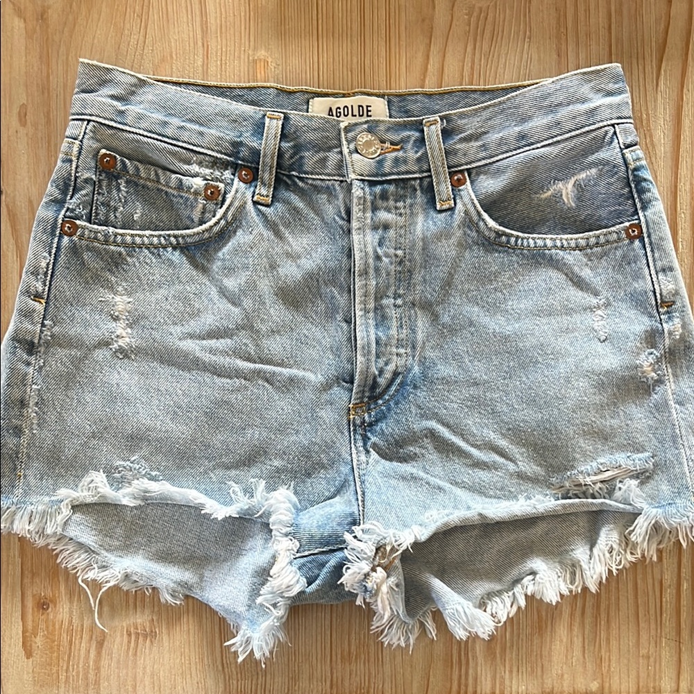 Agolde Blue Jean Shorts High-Waisted Distressed